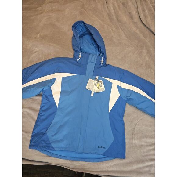 LL Bean Womens Ski Jacket XL Blue White Removable Hood Winter Coat - Picture 1 of 14